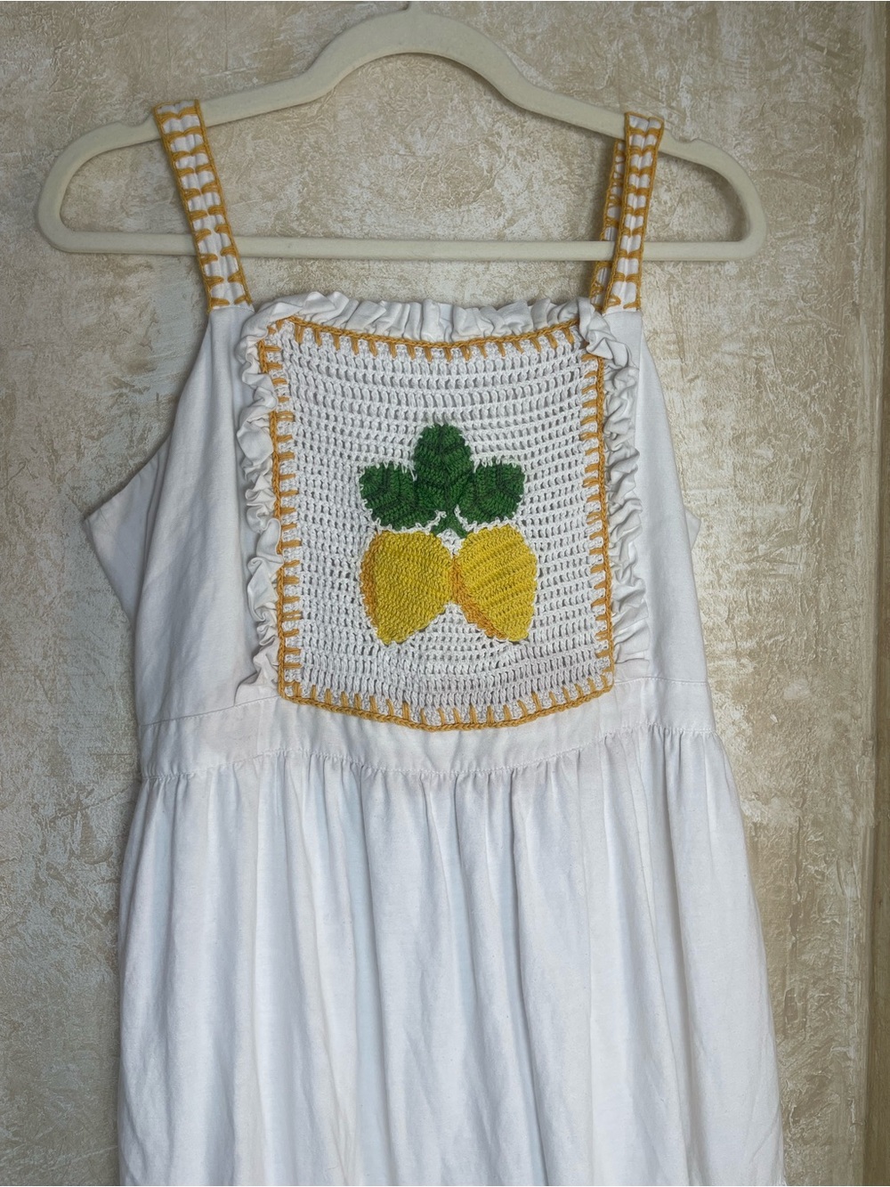 Saylor Kathy Midi Cotton Dress Lemon print Embroidered white summer Sz M Coastal - Picture 6 of 12